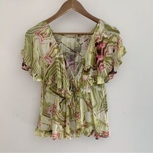 Anthropologie Ruffle Lace Up Blouse